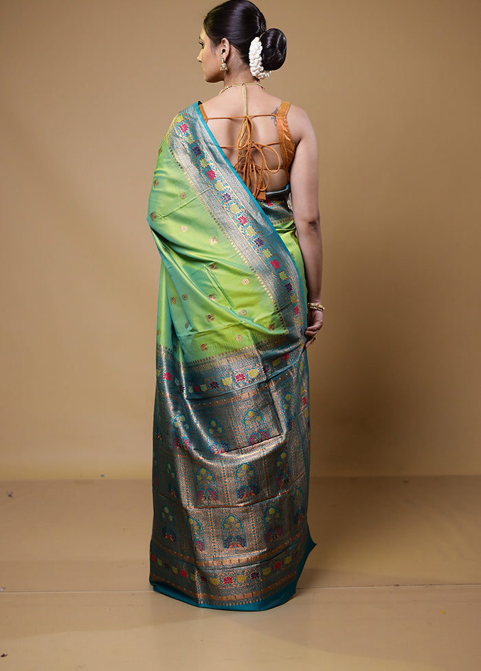 Green Dupion Silk Saree With Blouse Piece