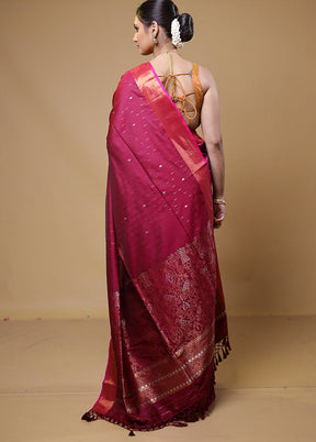 Pink Dupion Silk Saree With Blouse Piece