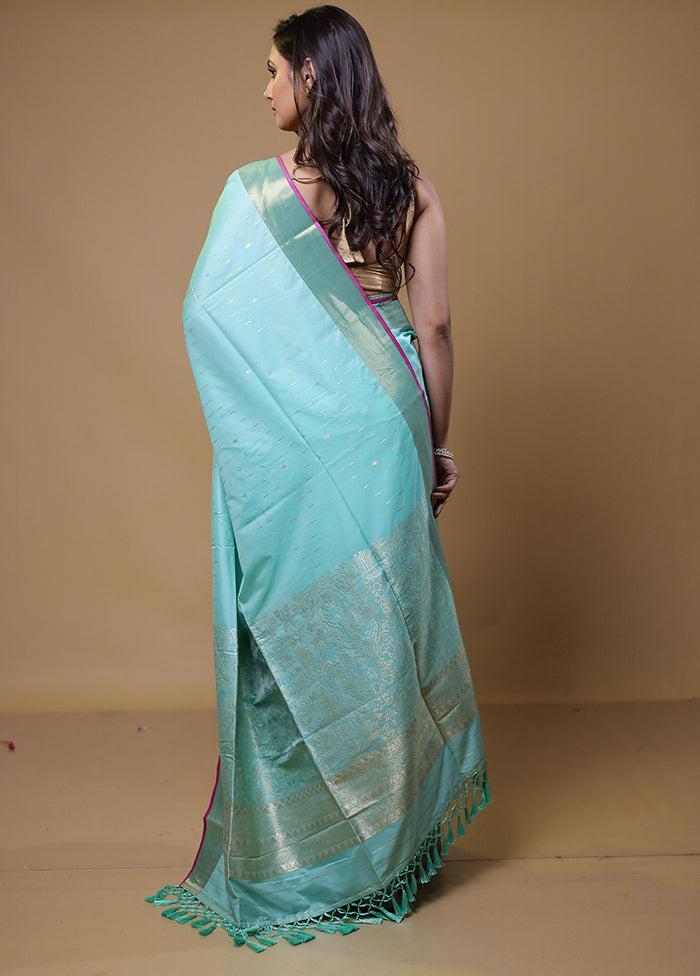 Blue Dupion Silk Saree With Blouse Piece