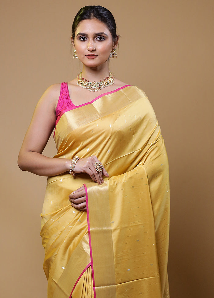 Yellow Dupion Silk Saree With Blouse Piece