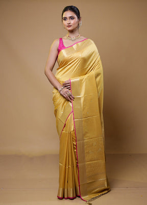 Yellow Dupion Silk Saree With Blouse Piece