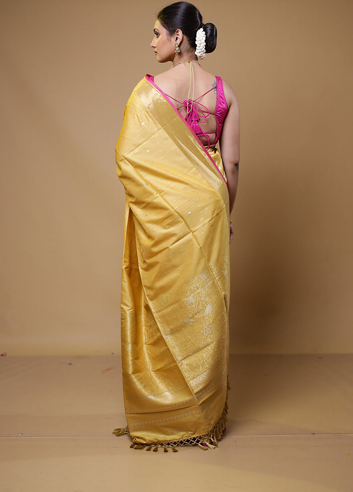 Yellow Dupion Silk Saree With Blouse Piece