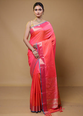 Pink Dupion Silk Saree With Blouse Piece