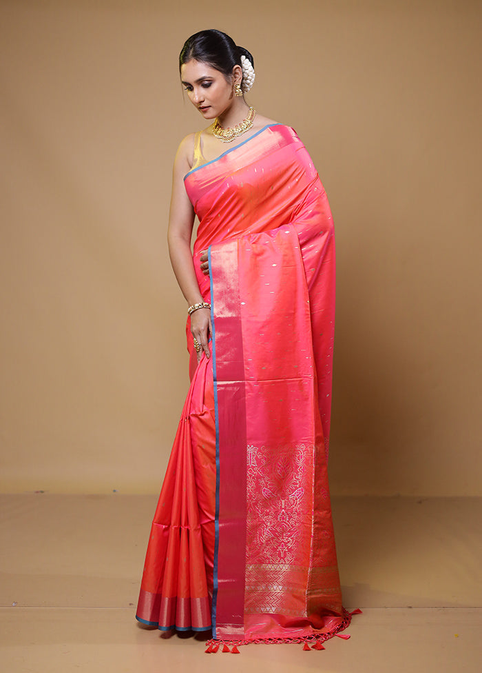 Pink Dupion Silk Saree With Blouse Piece