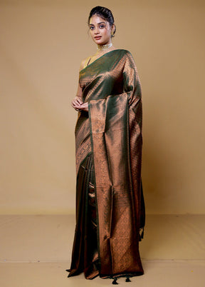 Green Dupion Silk Saree With Blouse Piece