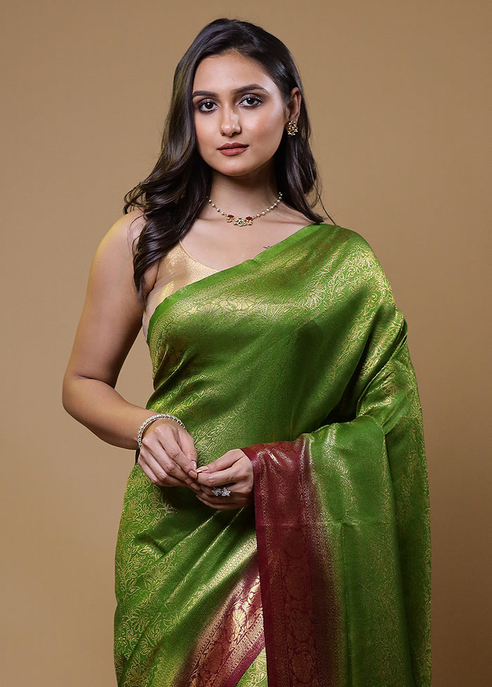 Green Dupion Silk Saree With Blouse Piece