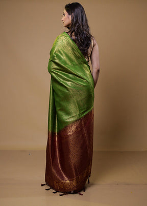 Green Dupion Silk Saree With Blouse Piece