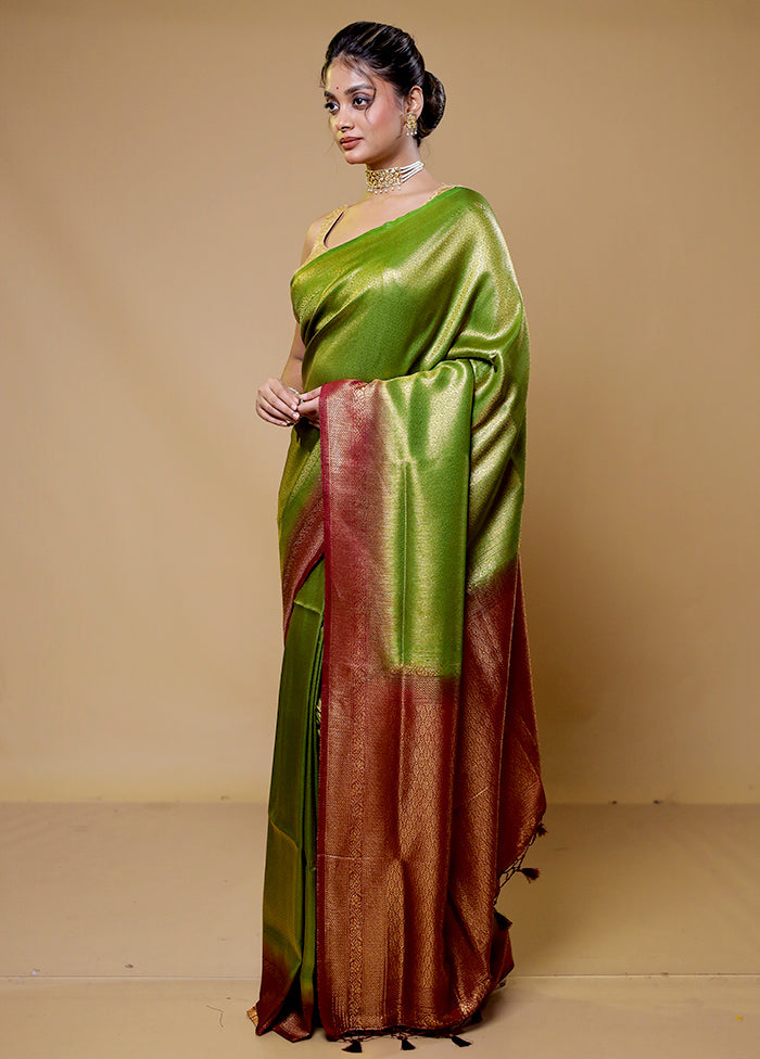 Green Dupion Silk Saree With Blouse Piece