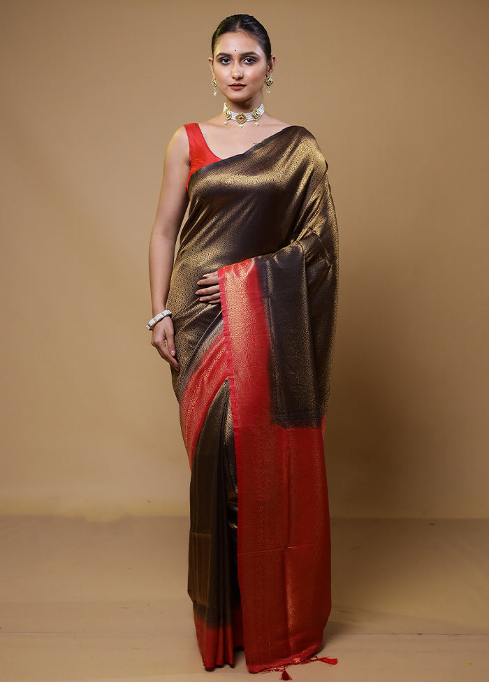 Brown Dupion Silk Saree With Blouse Piece