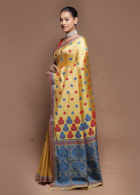 Cream Handloom Assam Pure Silk Saree With Blouse Piece