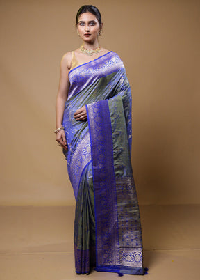 Purple Dupion Silk Saree With Blouse Piece