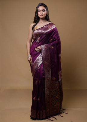 Purple Tussar Silk Saree With Blouse Piece