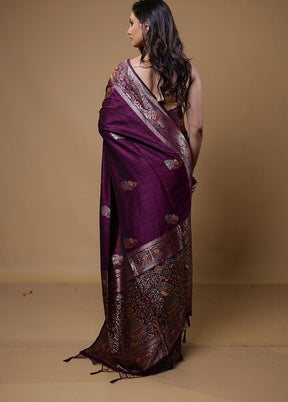 Purple Tussar Silk Saree With Blouse Piece