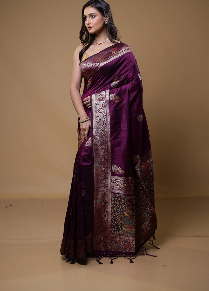 Purple Tussar Silk Saree With Blouse Piece