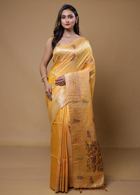 Yellow Tussar Silk Saree With Blouse Piece