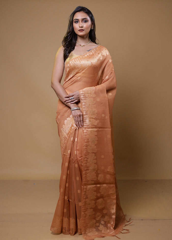 Peach Organza Saree With Blouse Piece