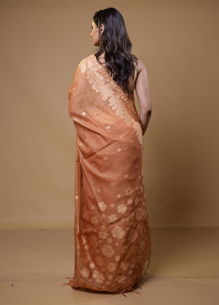 Peach Organza Saree With Blouse Piece