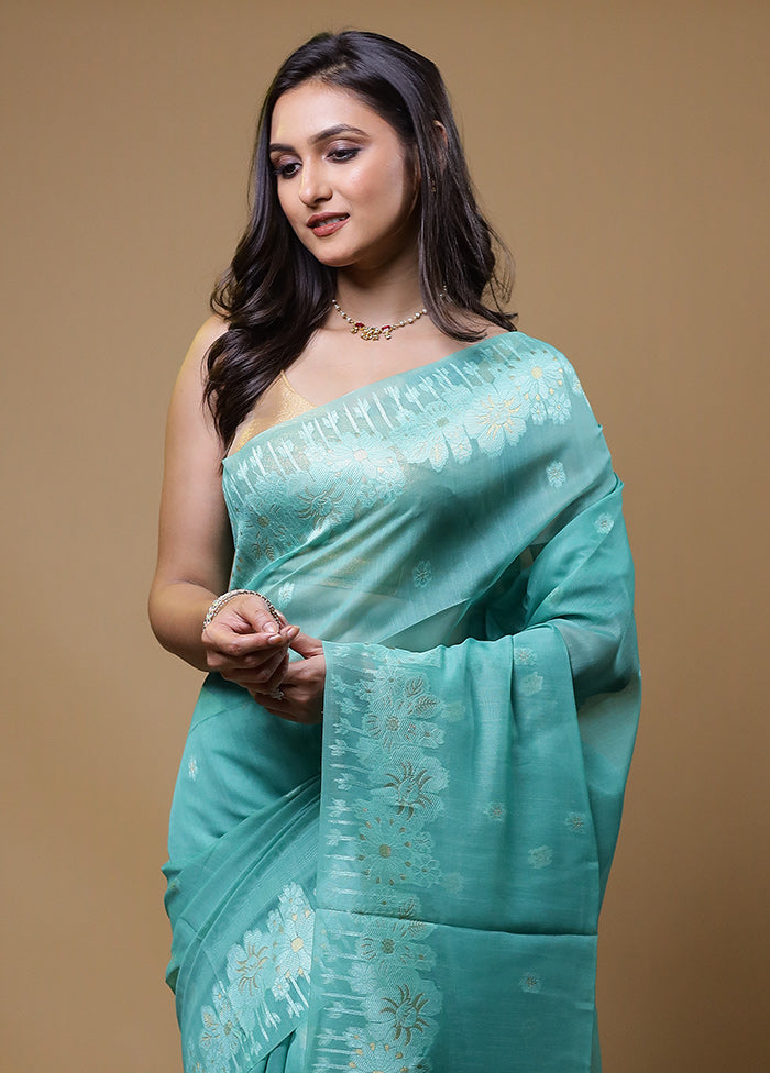 Blue Organza Saree With Blouse Piece