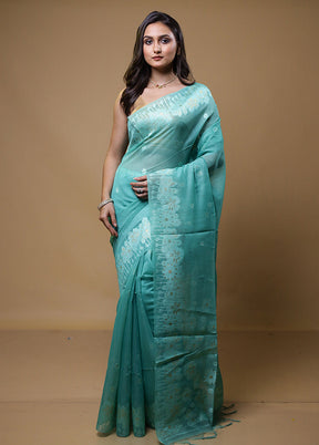 Blue Organza Saree With Blouse Piece