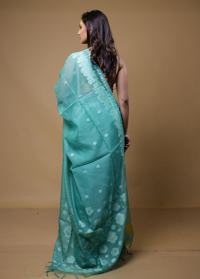 Blue Organza Saree With Blouse Piece