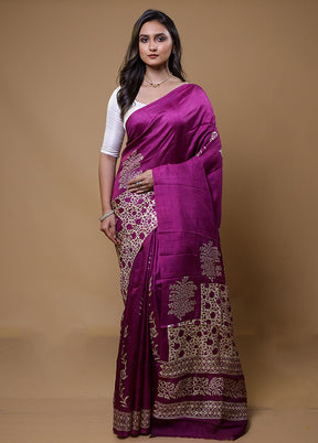 Pink Printed Pure Silk Saree Without Blouse Piece