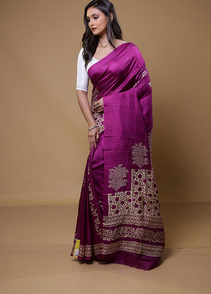 Pink Printed Pure Silk Saree Without Blouse Piece