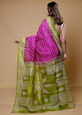 Pink Printed Pure Silk Saree Without Blouse Piece