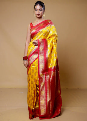 Yellow Dupion Silk Saree With Blouse Piece