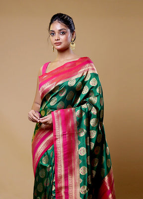 Green Dupion Silk Saree With Blouse Piece