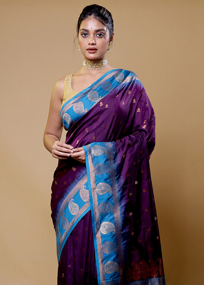 Purple Dupion Silk Saree With Blouse Piece