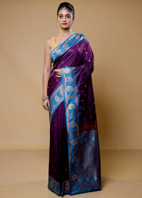 Purple Dupion Silk Saree With Blouse Piece