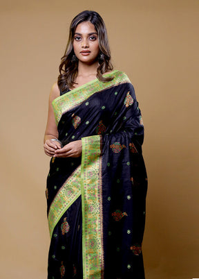 Black Dupion Silk Saree With Blouse Piece