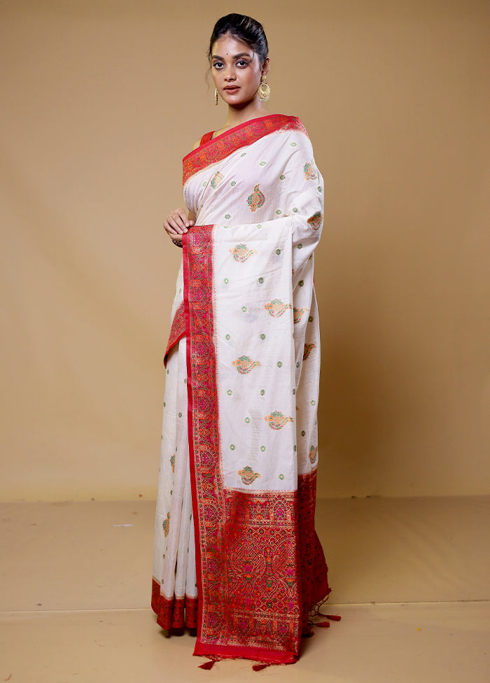 Cream Dupion Silk Saree With Blouse Piece