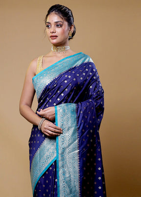 Blue Dupion Silk Saree With Blouse Piece