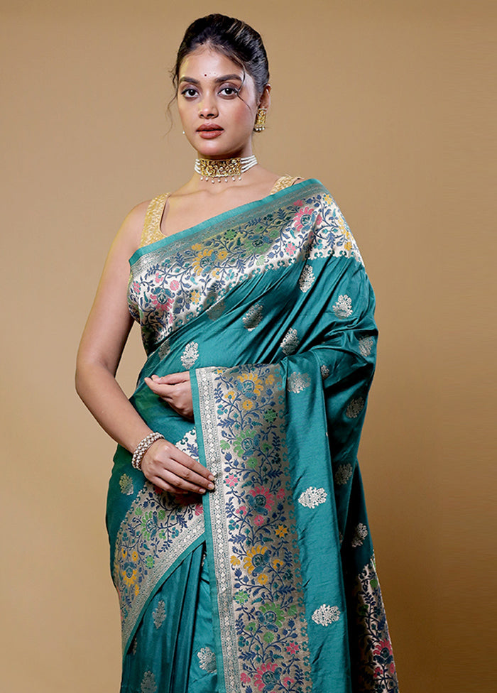 Green Dupion Silk Saree With Blouse Piece