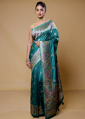 Green Dupion Silk Saree With Blouse Piece