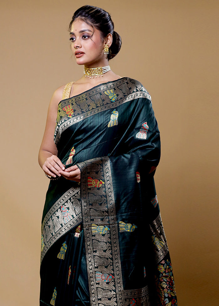 Green Tussar Silk Saree With Blouse Piece