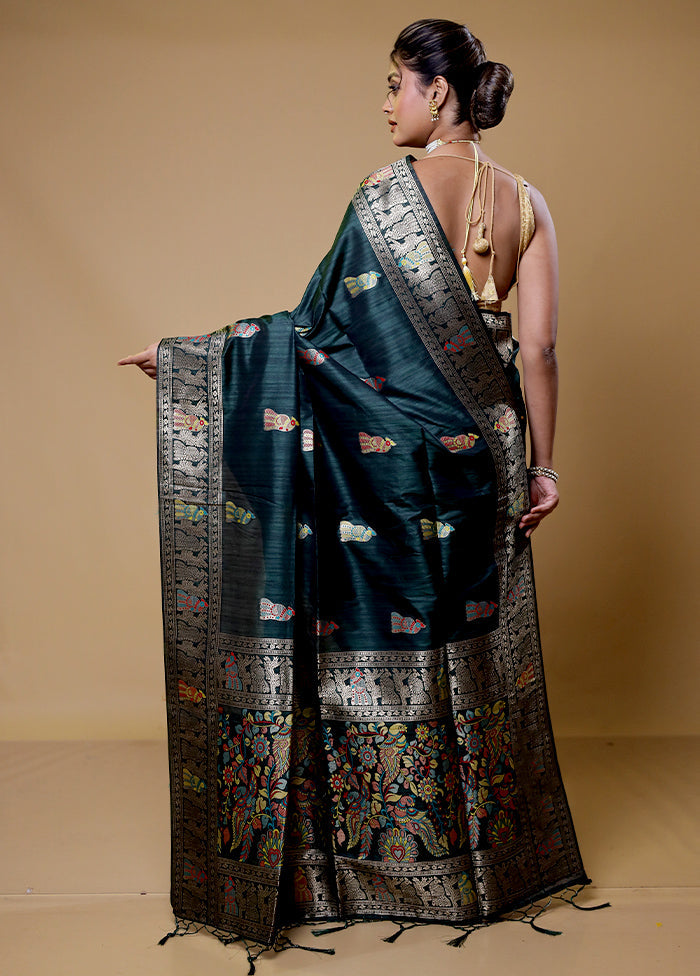 Green Tussar Silk Saree With Blouse Piece