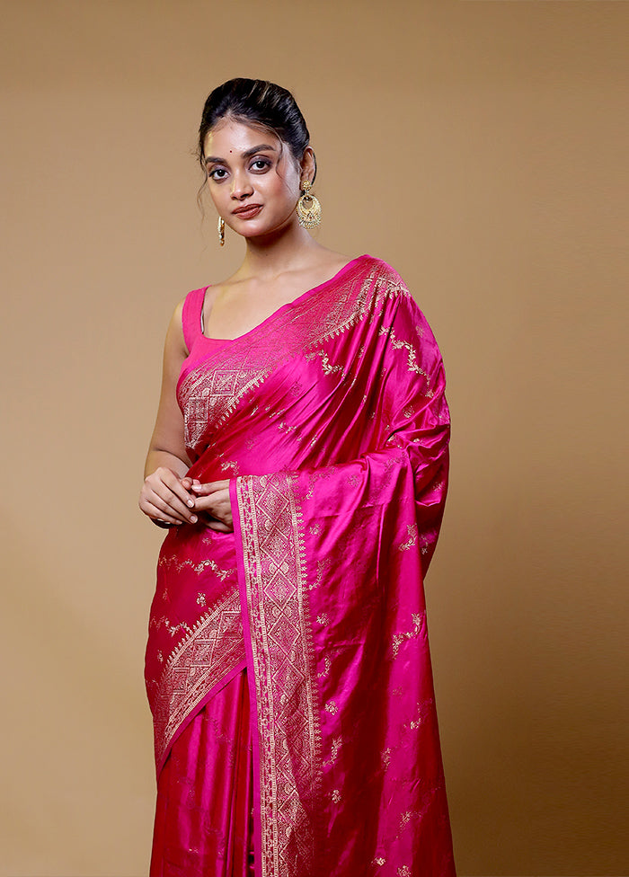 Pink Dupion Silk Saree With Blouse Piece