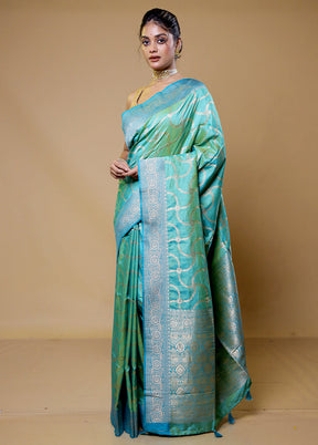 Green Dupion Silk Saree With Blouse Piece