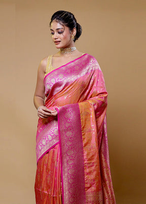 Orange Dupion Silk Saree With Blouse Piece