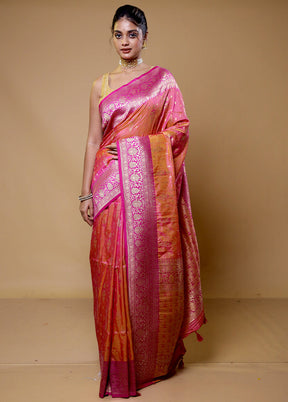 Orange Dupion Silk Saree With Blouse Piece