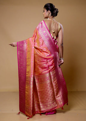 Orange Dupion Silk Saree With Blouse Piece