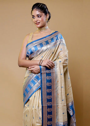 Cream Dupion Silk Saree With Blouse Piece