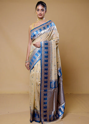 Cream Dupion Silk Saree With Blouse Piece