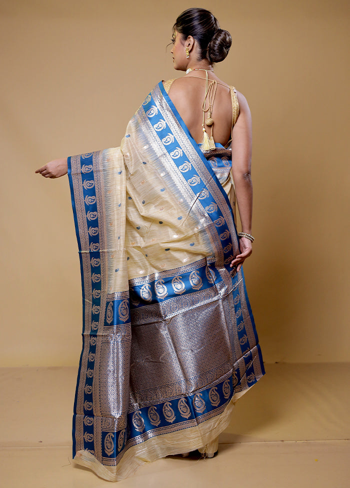 Cream Dupion Silk Saree With Blouse Piece