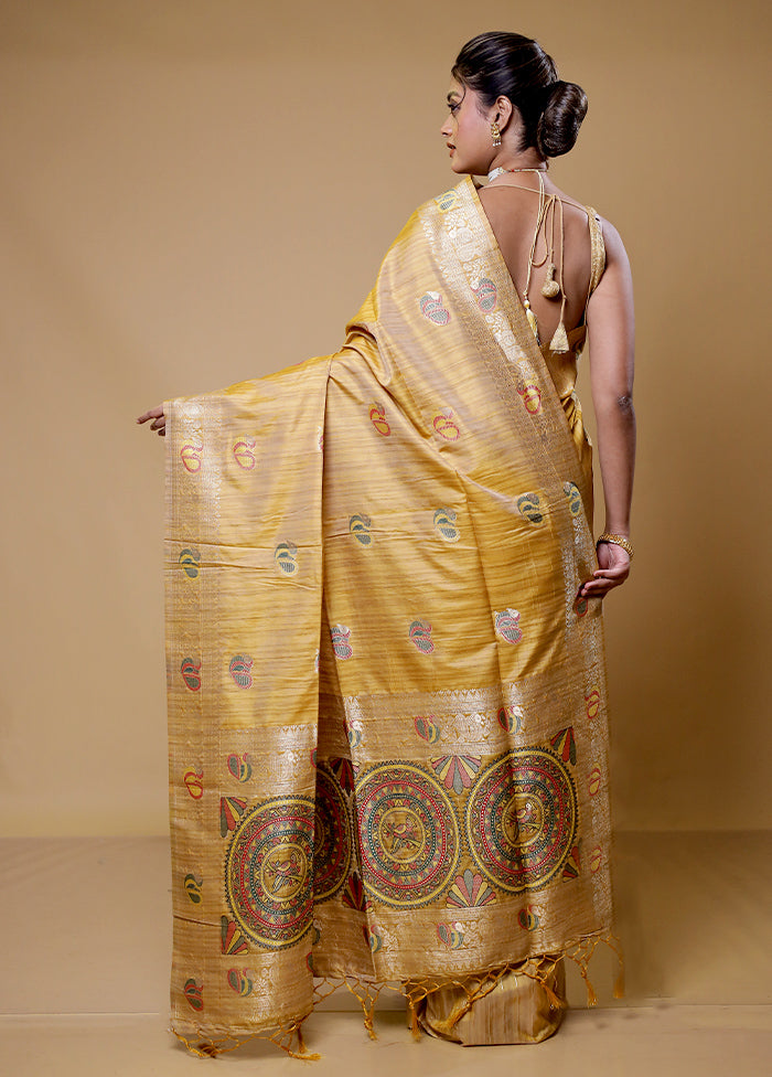 Yellow Tussar Silk Saree With Blouse Piece