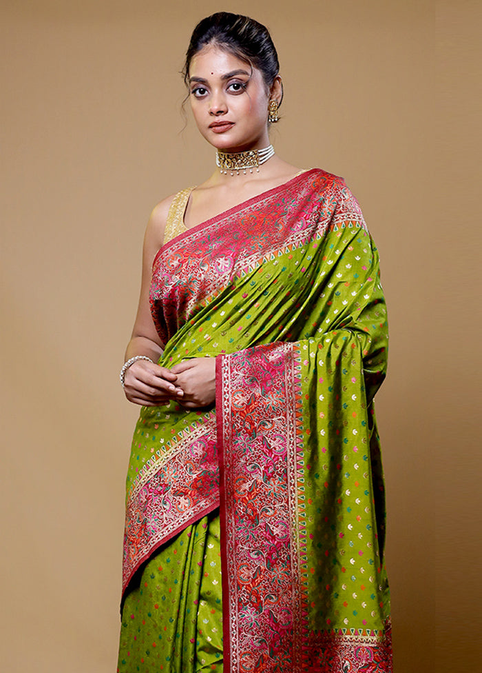 Green Dupion Silk Saree With Blouse Piece