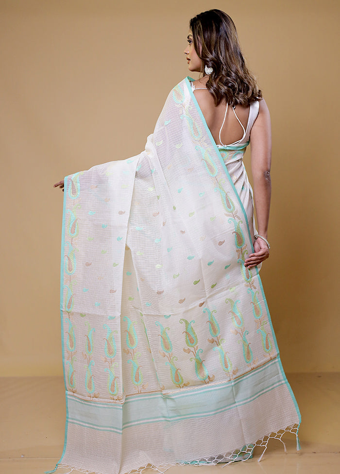 White Pure Cotton Saree With Blouse Piece