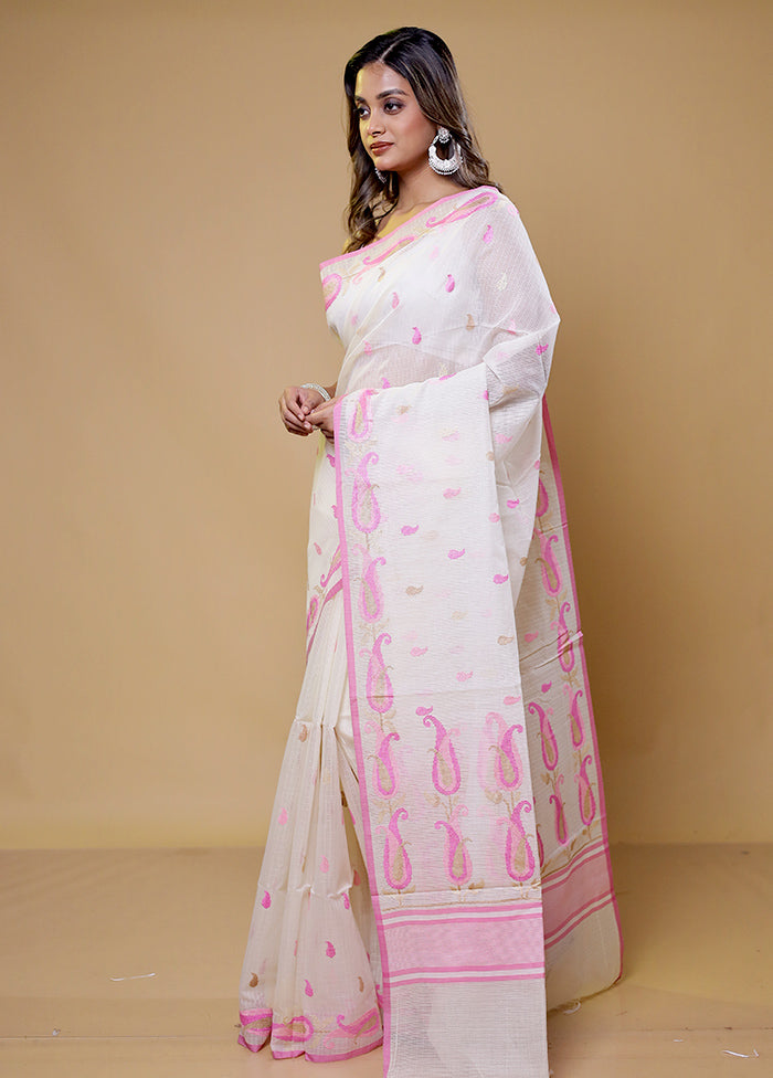 White Pure Cotton Saree With Blouse Piece